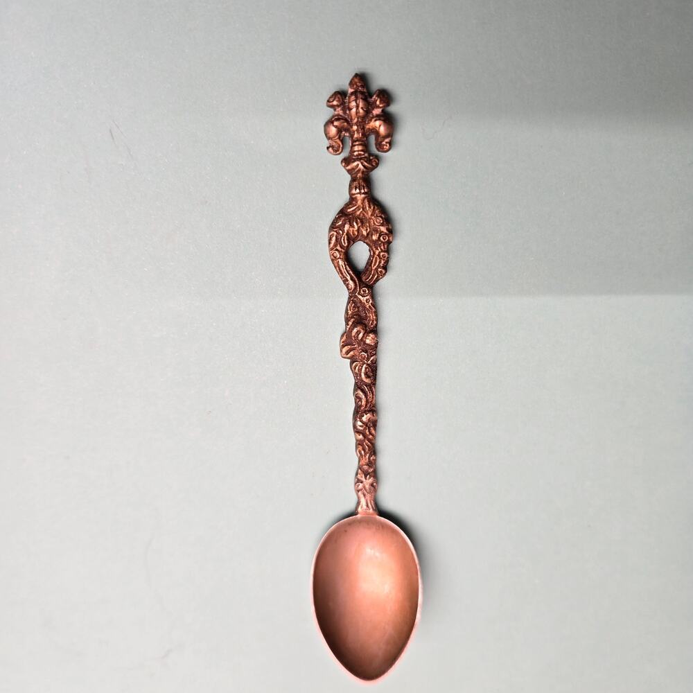 Vintage Royal Style Mini Coffee Spoon Ornate Carved Dessert Teaspoon Copper
